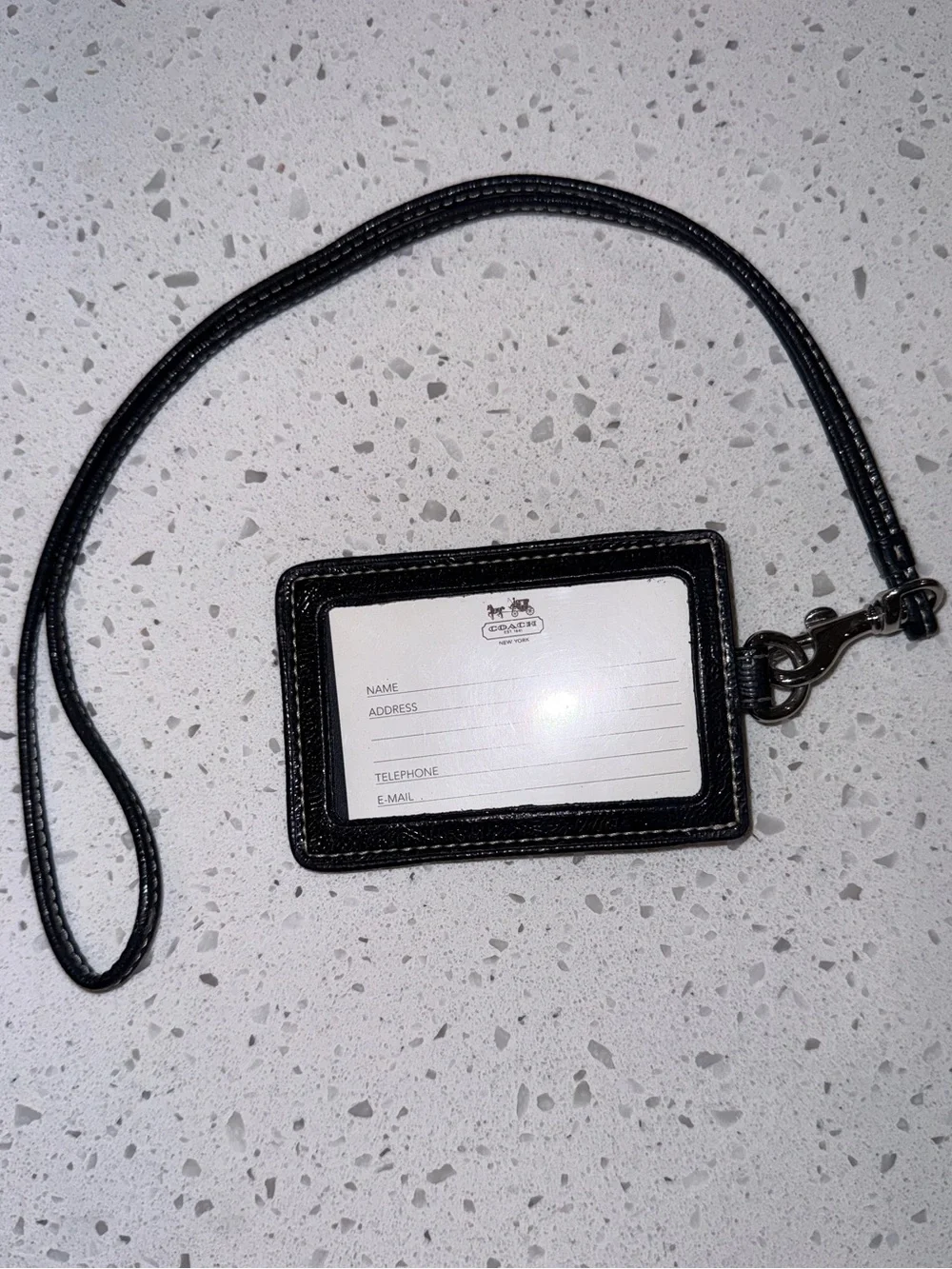 COACH Signature Canvas Lanyard with Black Leather Strap